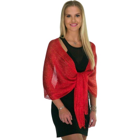 Women Red Dressy Shawls and Wraps for Evening Wear Shawls and Wraps For Party - Picture 5 of 6